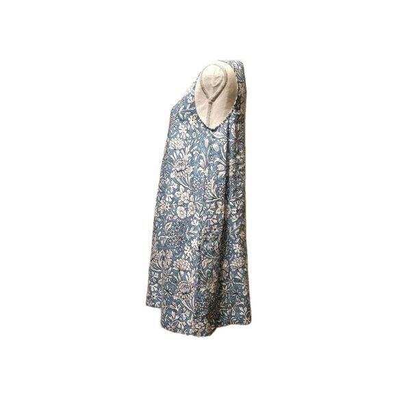 100% LINEN dress L RACHEL ASHWELL FLORAL Short Mini  BLUE WHITE Large Summer 12 - Picture 4 of 8